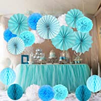 BUYGOO 9 Piezas Pompones de Papel decoración + 6 Piezas Bola de Nido + 6 Piezas Abanicos de Papel Plegables Flores…